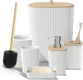 Bathroom Set - White Bathroom Accessories Set, 6PC Bathroom Accessory Set, Bathroom Sets with Toilet Brush, Trash Can & Soap Dispenser
