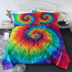 3 pcs Rainbow Tie Dye Comforter Set, Swirl Spiral Hippie Bedding Set, Vibrant Colorful Boho Tie Dye Bedspread with Pillowcases, Bohemian Room Dec