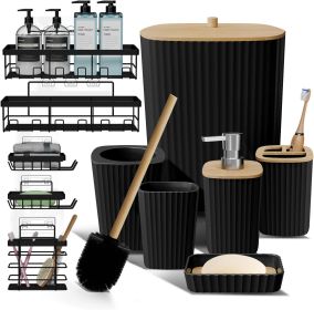 Bathroom Set - Black Bathroom Accessories Set, 6PC Bathroom Accessory Set, Bathroom Sets with Adhesive Corner Shower Caddy Hanging, Toilet Brush