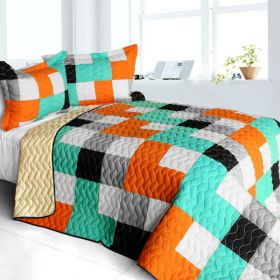 [Magnetic Field] 3PC Vermicelli - Quilted Patchwork Quilt Set (Full/Queen Size)