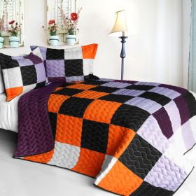 [Chess Life] 3PC Vermicelli - Quilted Patchwork Quilt Set (Full/Queen Size)