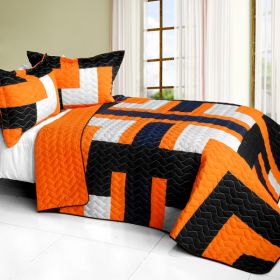 [Glare Orange] 3PC Vermicelli - Quilted Patchwork Quilt Set (Full/Queen Size)