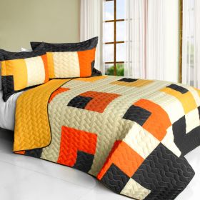 [Strong Faith] 3PC Vermicelli - Quilted Patchwork Quilt Set (Full/Queen Size)