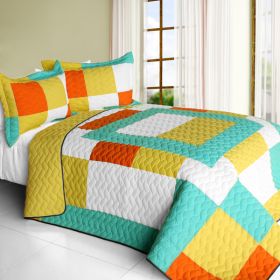 [Step into Sunshine] 3PC Vermicelli - Quilted Patchwork Quilt Set (Full/Queen Size)