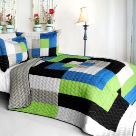 [Imaginary Landscape] 3PC Vermicelli-Quilted Patchwork Quilt Set (Full/Queen Size)
