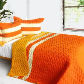 [Reluctant To Let Go] 3PC Vermicelli-Quilted Patchwork Quilt Set (Full/Queen Size)