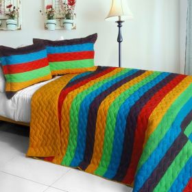 [The Second Priority] 3PC Vermicelli-Quilted Patchwork Quilt Set (Full/Queen Size)