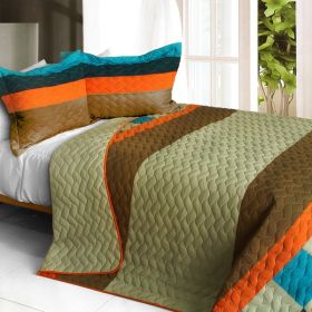 [Electro In The Making] 3PC Vermicelli-Quilted Patchwork Quilt Set (Full/Queen Size)