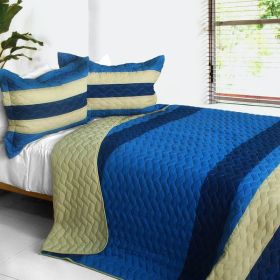 [Ancient Methods] 3PC Vermicelli-Quilted Patchwork Quilt Set (Full/Queen Size)