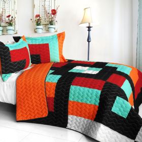 [Colorful Drinks] 3PC Vermicelli - Quilted Patchwork Quilt Set (Full/Queen Size)