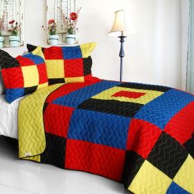[Meet Landscape] 3PC Vermicelli-Quilted Patchwork Quilt Set (Full/Queen Size)