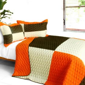 [Best Elegence] 3PC Vermicelli-Quilted Patchwork Quilt Set (Full/Queen Size)
