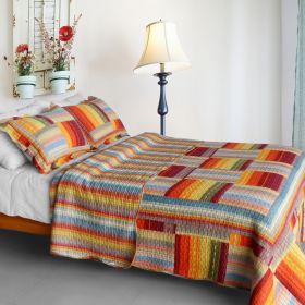 [Rustic Plaid] Cotton 3PC Vermicelli-Quilted Patchwork Quilt Set (Full/Queen Size)