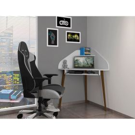 Manhattan Comfort Bradley Corner Desk with Keyboard Shelf in White