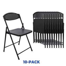 Steel Frame Light-Weight Compact Plastic Folding Chairs,Black (Set of 10)