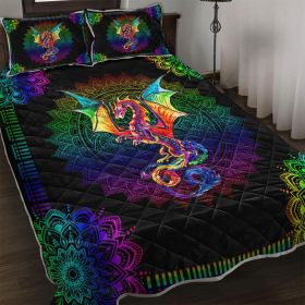Color Mandala Dragon Pattern Quilt Set Microfiber Soft Lightweight Portable Bedding Set, 1 Quilt with 2 Pillowcases (size: TWIN)