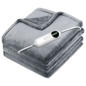 Flannel Heated Blanket - 10 Heat Settings, Auto Off, Washable - Home & Office - 59x71in (Color: Gray, size: 150 x 130cm)